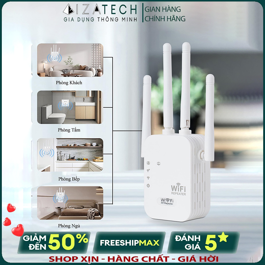 Bộ Kích Sóng Wifi 4 Râu Chính Hãng GIZATECH - Kích Wifi Siêu Khỏe Tăng Sóng Wifi Lên Tốc Độ Cao 300Mbps Siêu Mượt