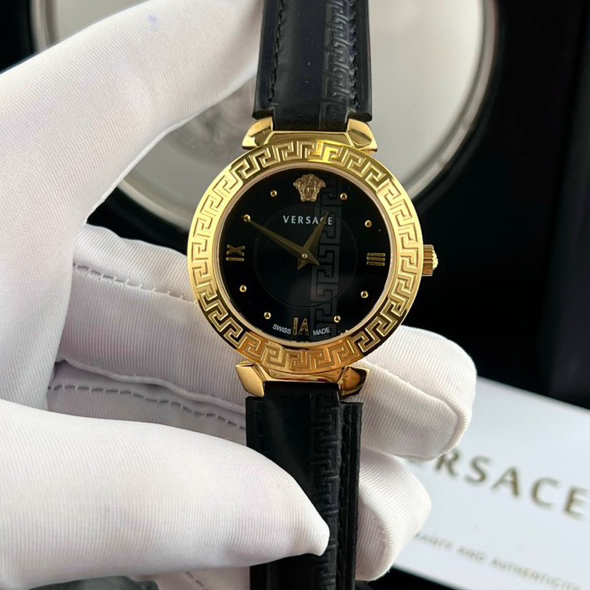 Đồng Hồ Nữ Versace JAPAN WATCH Mặt Tròn Thiết Kế Viền Hoa Văn Sang Trọng Dây Da Cao Cấp Sang Trọng