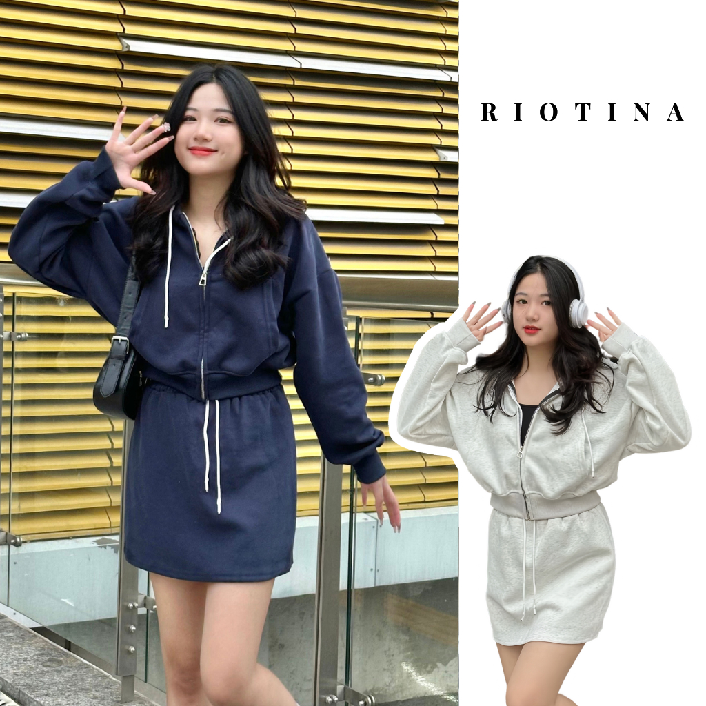Áo Khoác nỉ croptop nữ form rộng mũ to 2 lớp Basic ,áo khoác nữ hoodie zip thu đông siêu xinh RIOTINA A004