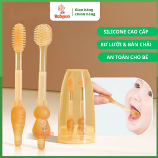 Bàn chải đánh răng cho bé, Set rơ lưỡi silicone vệ sinh răng miệng trẻ 0