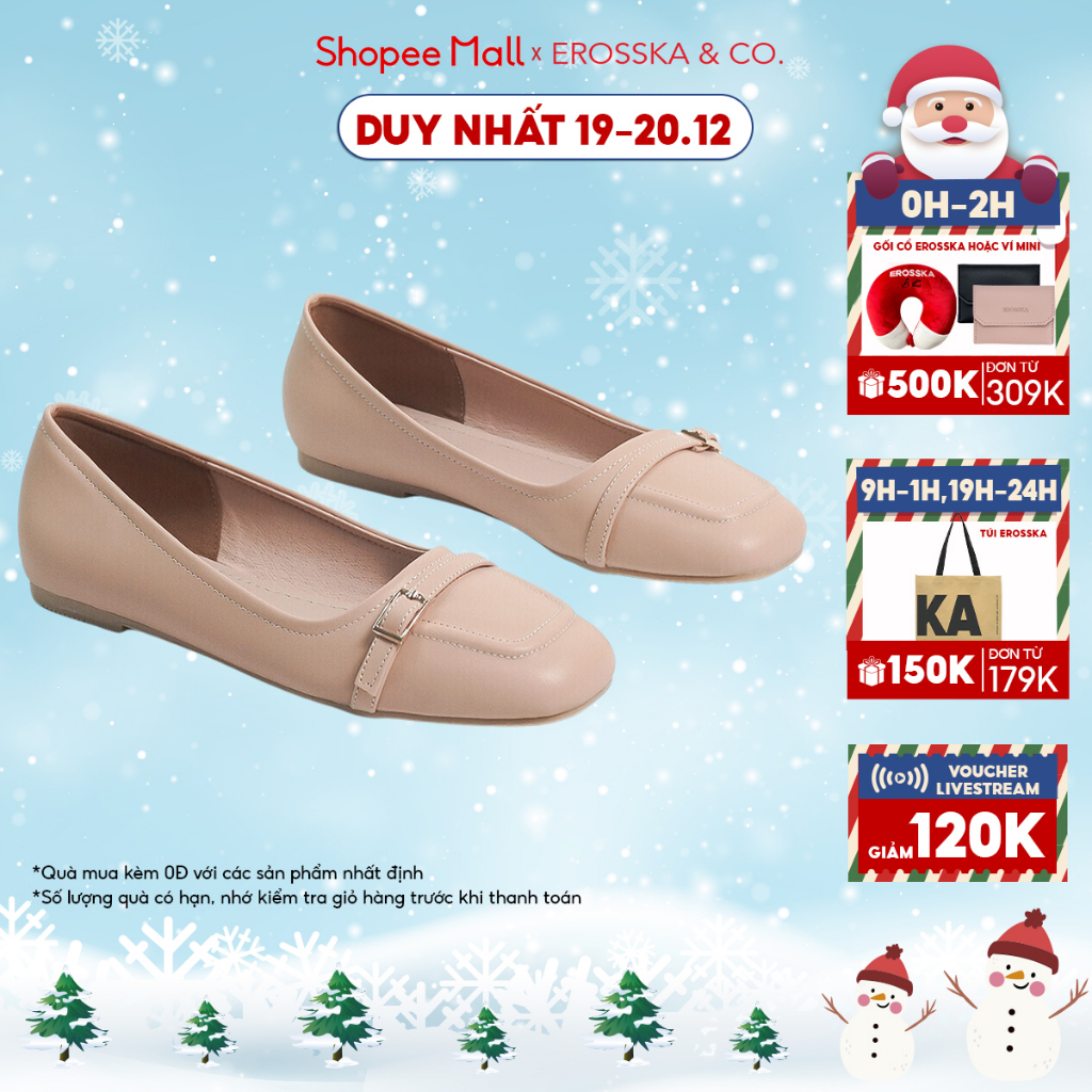 Erosska - Giày búp bê nữ đế bệt phối khóa xinh xắn màu kem - EF018