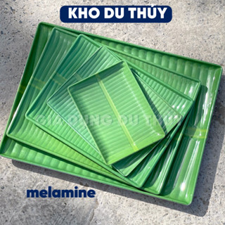  Dĩa nhựa chữ nhật màu xanh lá chuối chất liệu nhựa melamine nhựa phíp beca nhiều size lựa chọn tongkhogiadungduthuy 