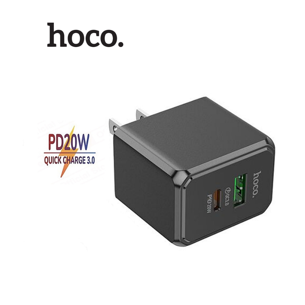 Củ sạc nhanh PD20W/QC3.0 Hoco CS14 1 cổng USB và 1 cổng Type-C , ABS + PC chống cháy, chân dẹt