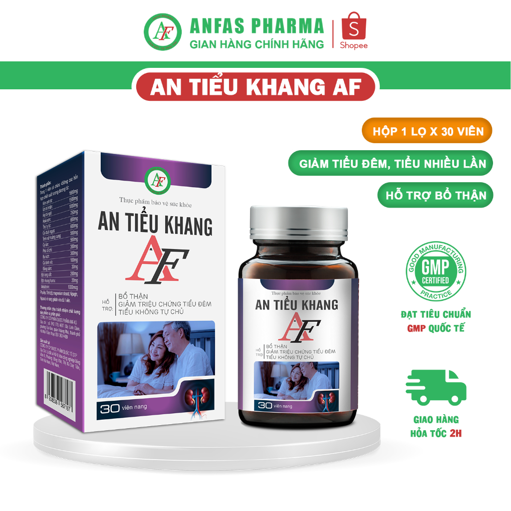 Viên Uống Bổ Thận An Tiểu Khang AF Giúp Giảm Triệu Chứng Tiểu Đêm, Tiểu Không Tự Chủ, Lọ 30 Viên - Anfas