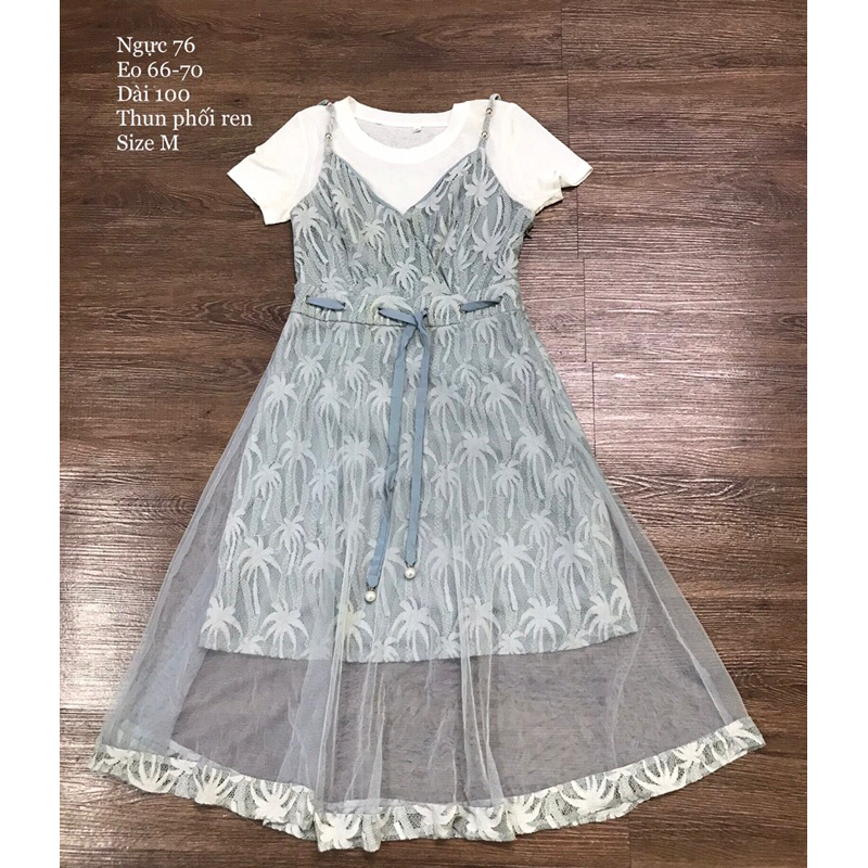 Đầm thun phối ren size M( đã qua sử dụng)