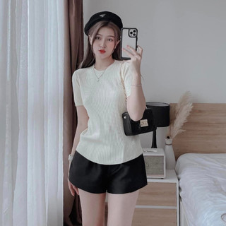 Áo len tay ngắn tăm cổ tròn nữ ulzzang kiểu Hàn Quốc VM Shop 3029 - ALU00106