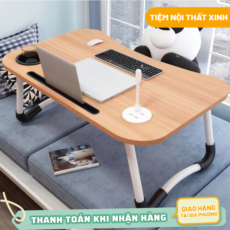 Bàn Gấp Thông Minh, Bàn Học, Bàn Làm Việc Thiết Kế Ngăn Đựng Cốc, Khe Cắm Điện Thoại Kèm USB Tiện Lợi Đa Năng Nhiều Màu