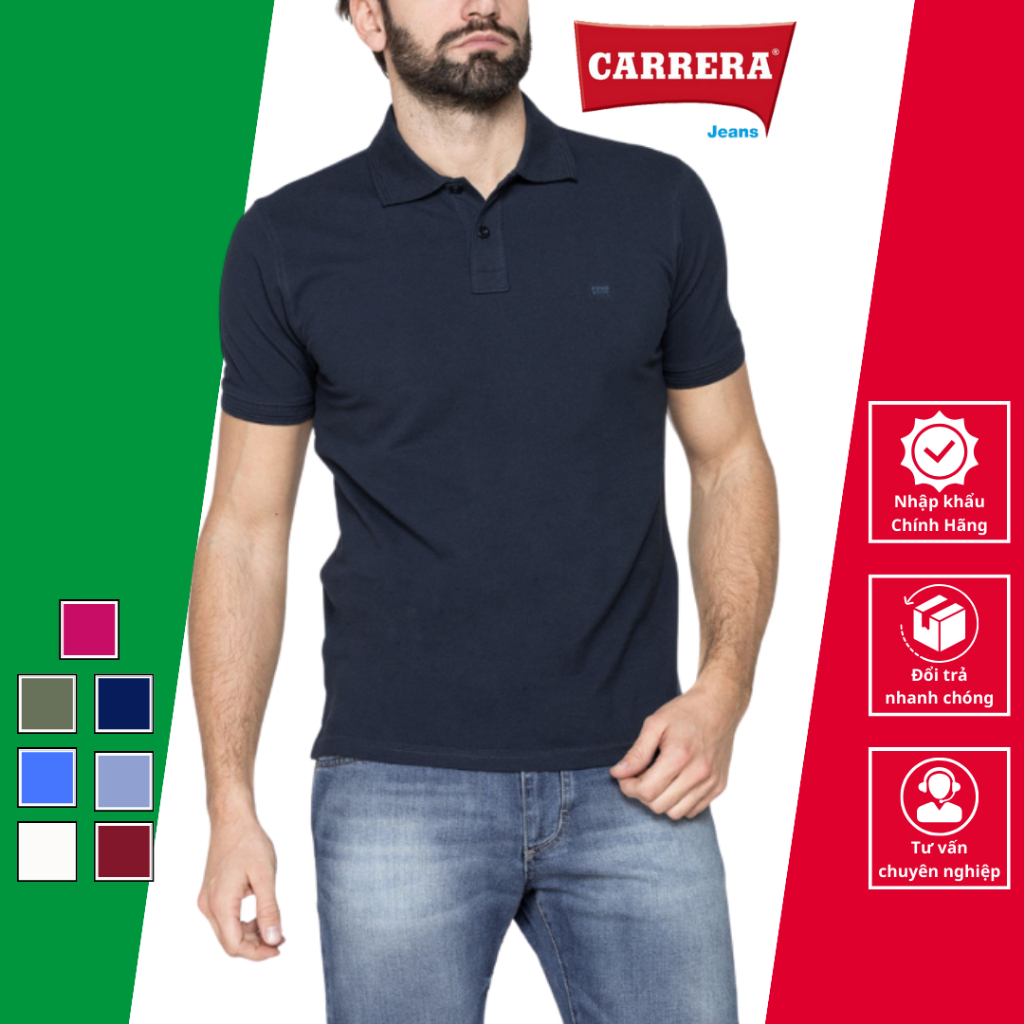 Áo Polo Thun Phông Cộc Tay Có Cổ Nam Trơn Cao Cấp CARRERA JEANS Cotton Polyester - Nhập Khẩu Chính Hãng Từ Ý_T819B075AL
