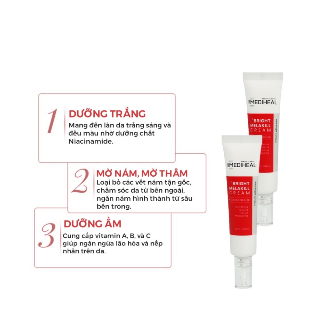 Kem dưỡng trắng nâng tone chứa Glutathione, Niacimamide, mờ thâm sạm, nám, đốm nâu Mediheal