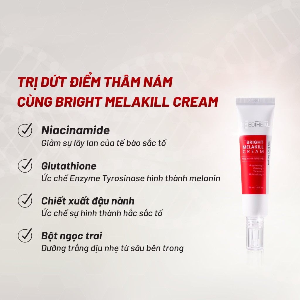 Kem dưỡng trắng nâng tone chứa Glutathione, Niacimamide, mờ thâm sạm, nám, đốm nâu Mediheal