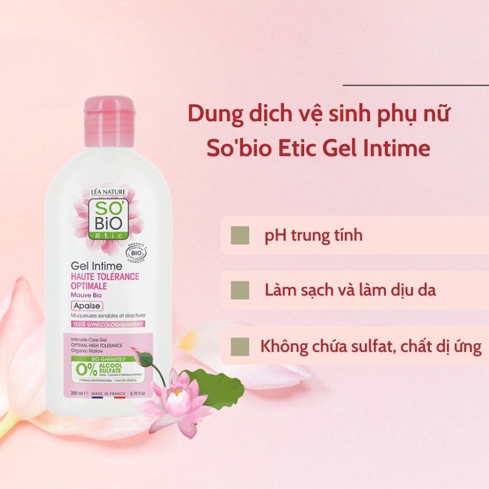 Dung dịch vệ sinh hữu cơ Pháp độ pH trung tính chăm sóc vùng nhạy cảm Sobio Etic Gel Intime 200ml