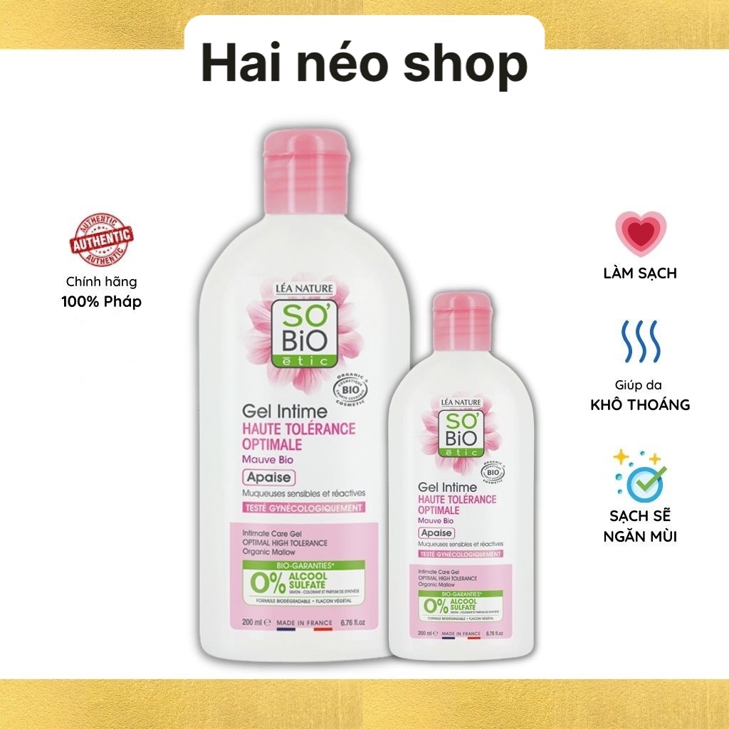 Dung dịch vệ sinh hữu cơ Pháp độ pH trung tính chăm sóc vùng nhạy cảm Sobio Etic Gel Intime 200ml