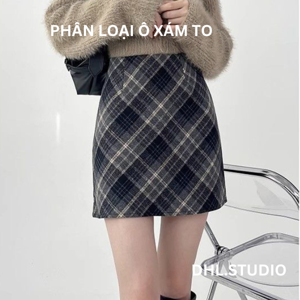 Chân váy dạ kẻ caro dáng ngắn chữ A D88