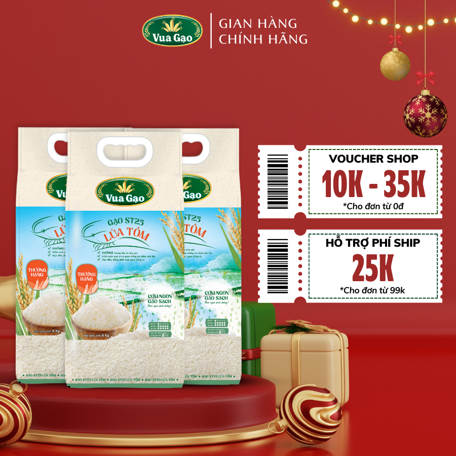 Combo 3 Túi Gạo ST25 Lúa Tôm 5kg – Thương hiệu Vua Gạo - Tổng 15kg
