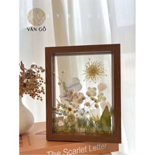 Khung Tranh Hoa Khô Để Bàn Màu Nâu Sơn Rustic 2 mặt kính mica nhiều kích thước chất liệu gỗ thông tự nhiên [GIÁ XƯỞNG]