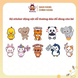 Sticker động vật dễ thương, bộ 10 Sticker dán đồ dùng cho bé, chịu nhiệt, dễ thương