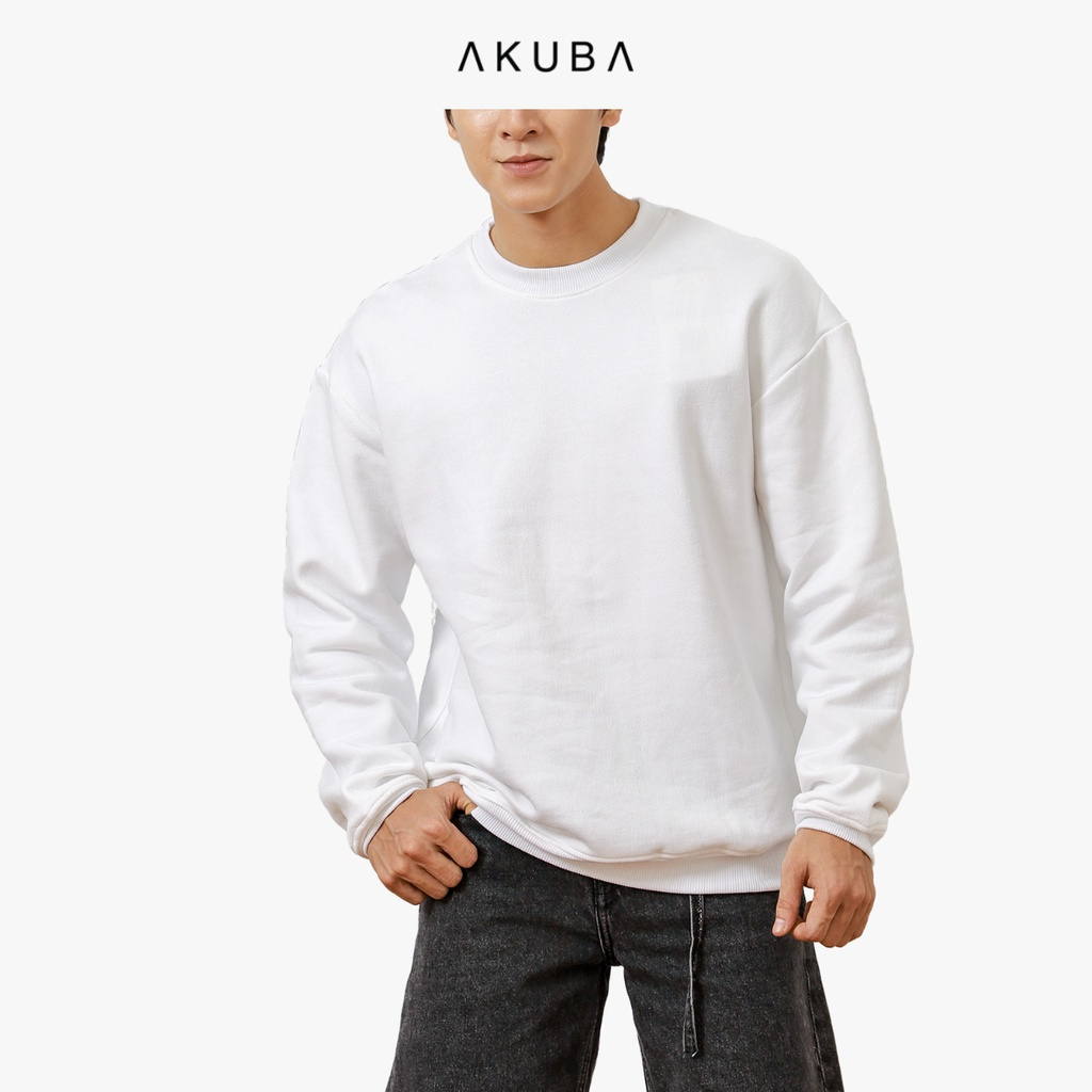 Áo sweater form rộng unisex tay bồng nam nữ AKUBA chất nỉ dày dặn | 01J0117