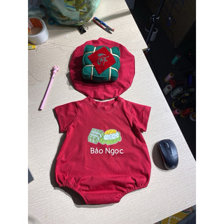 Thêu Tên cho bé Body suit bộ liền thân Bánh Chưng cho bé mặc Tết