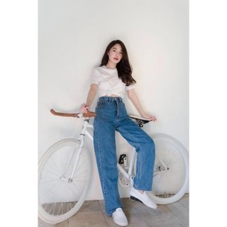 Ligam - quần ống suông oxford blue jeans