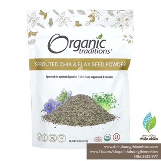 Bột Hạt Chia & Hạt Lanh Hữu Cơ Đã Nảy Mầm Organic Traditions Sprouted Flax seeds & Chia Powder, 227g & 454g