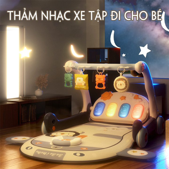 Thảm nhạc cho bé sơ sinh kiêm xe tập đi có nhạc đàn piano 3IN1, đồ chơi cho bé sơ sinh 06 tháng, 1 tuổi, nằm chơi