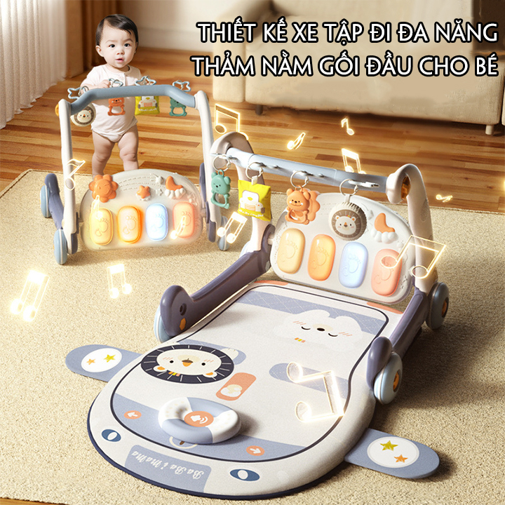 Thảm nhạc cho bé sơ sinh kiêm xe tập đi có nhạc đàn piano 3IN1, đồ chơi cho bé sơ sinh 06 tháng, 1 tuổi, nằm chơi