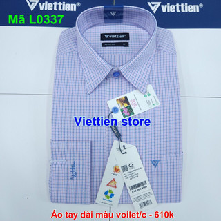 Áo việt tiến sọc caro xanh tím dài tay vải sợi sen mã L0337