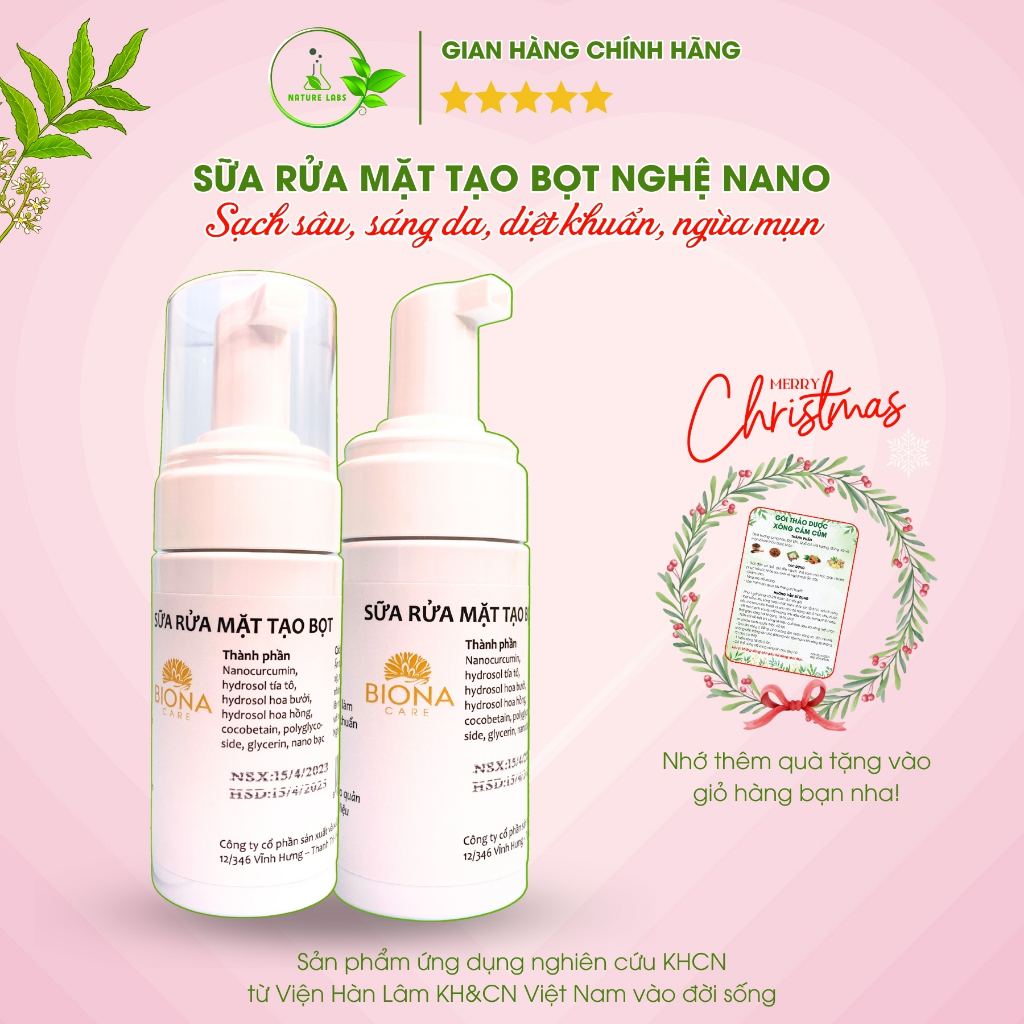 Sữa rửa mặt tạo bọt nghệ nano cho mẹ bầu, da dầu, da nhạy cảm, khô, hỗn hợp, sạch sâu, ngừa mụn, sáng da, chai 100ml