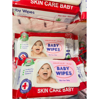 [Combo 10 gói] Khăn ướt Baby wipes 80gr không mùi vải bi dày, không xù lông