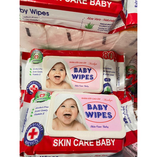 [Combo 10 gói] Khăn ướt Baby wipes 80gr không mùi vải bi dày, không xù lông