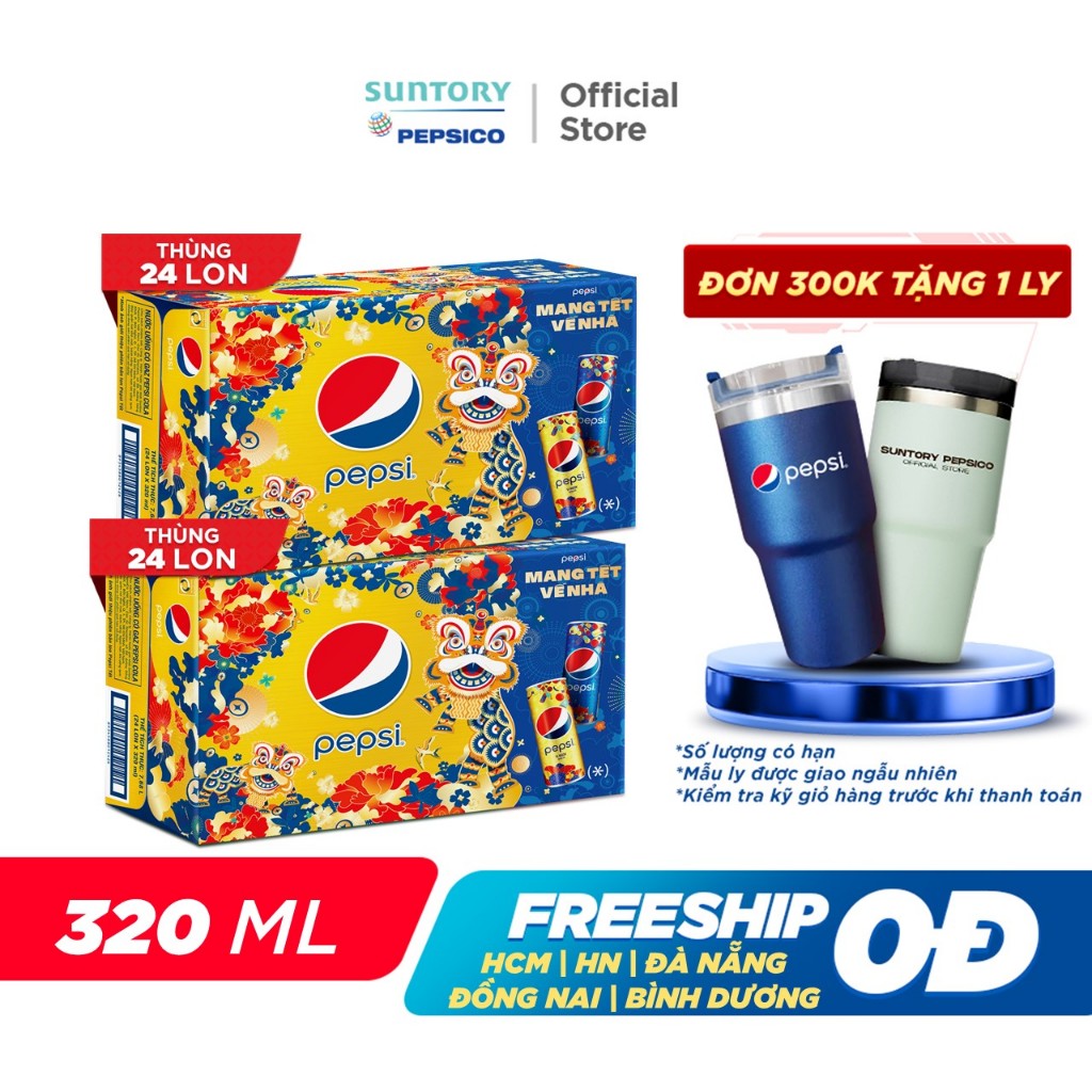 [CHỉ 25.12][ĐƠN 300K TẶNG 1 LY]Combo 2 Thùng Pepsi (320ml/lon)