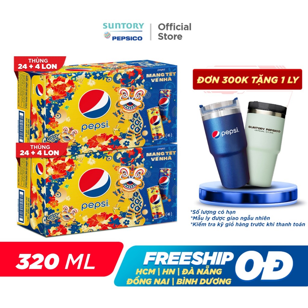 [CHỉ 25.12][ĐƠN 300K TẶNG 1 LY]Combo 2 Thùng Pepsi (320ml/lon)