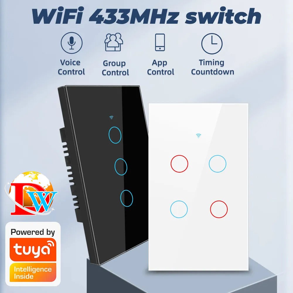 Công tắc đèn thông minh 10A cảm ứng wifi Tuya + RF433 smart life âm thanh giọng nói alexa Google switch