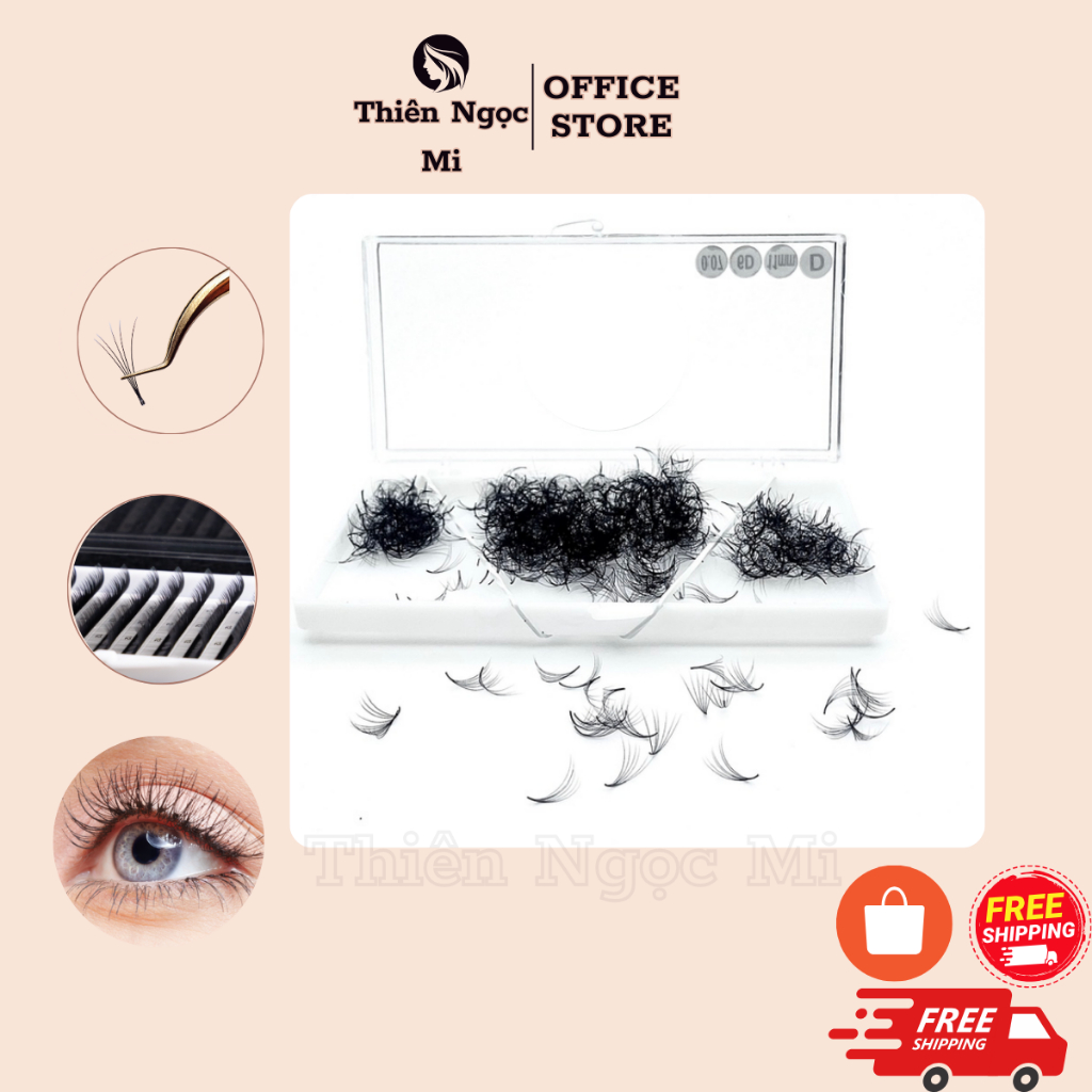 Mi Fan 6D dày 0.07 cong C-CC-D, Hộp 500 Fan, Keo nối mi, Mi Khay - Dụng Cụ Nối Mi Eyelash 🍀FREESHIP🍀 - Thiên Ngọc Mi