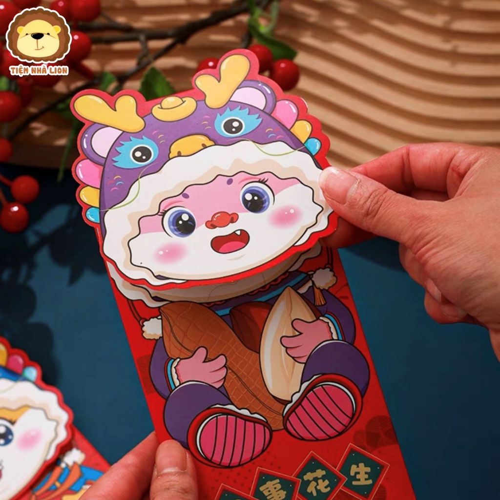 Set 4 Bao Lì Xì May Mắn 2024 Họa Tiết Rồng Dễ Thương Phong Cách Trunng Hoa
