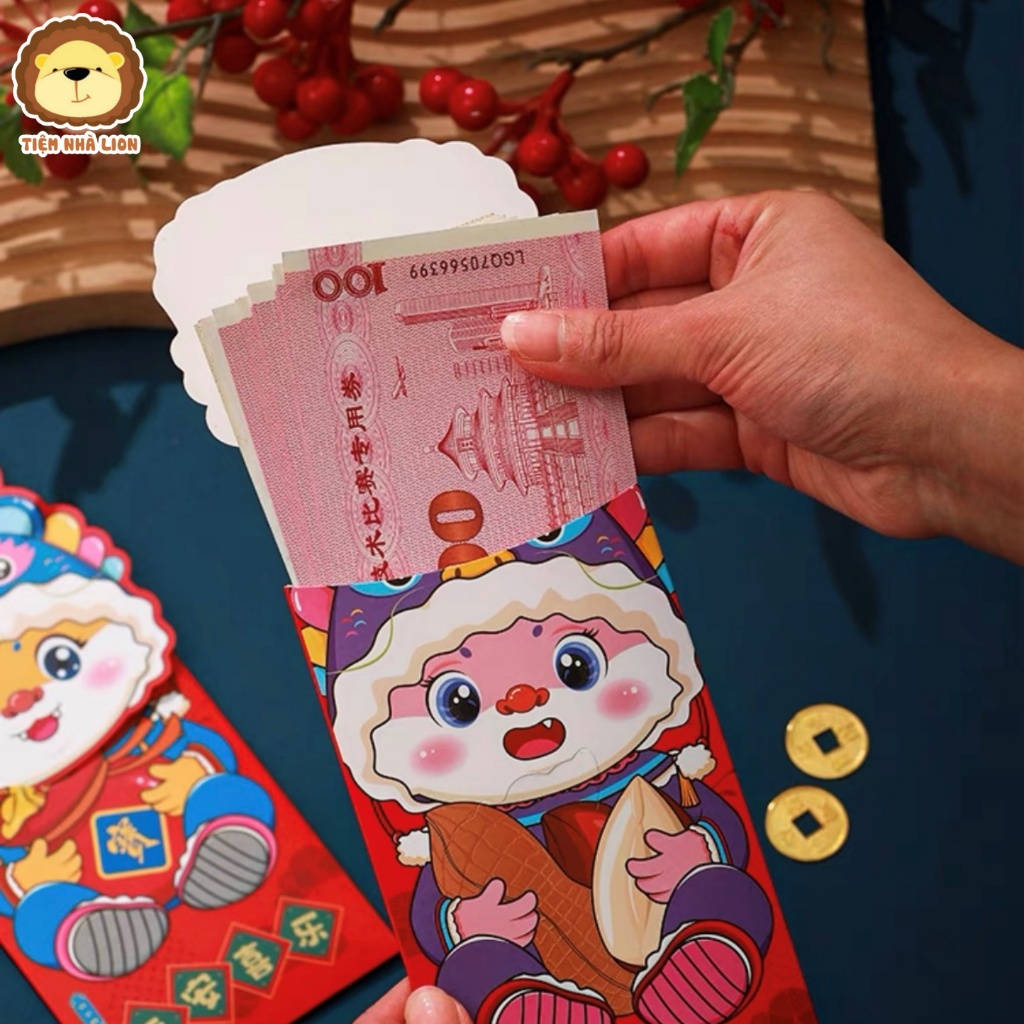 Set 4 Bao Lì Xì May Mắn 2024 Họa Tiết Rồng Dễ Thương Phong Cách Trunng Hoa