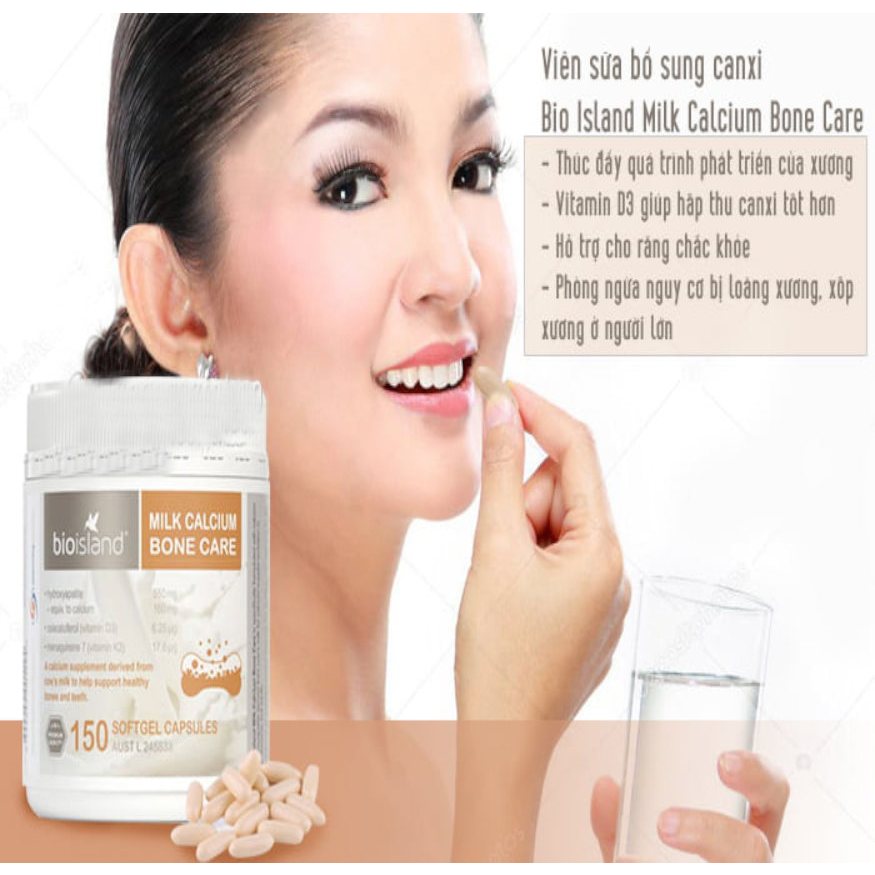 Bio Island Milk Calcium Bone Care - Viên Sữa Bổ Sung Canxi Lọ 150 Viên