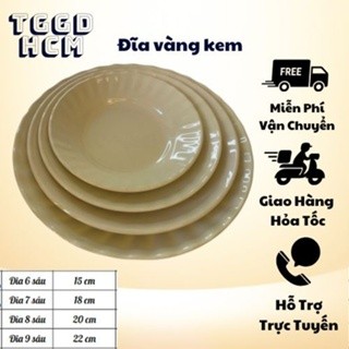 Combo 10 đĩa nhựa sâu lòng, đĩa quán nhậu, đĩa nhựa melamine sâu lòng, Đĩa sâu lòng - vàng kem