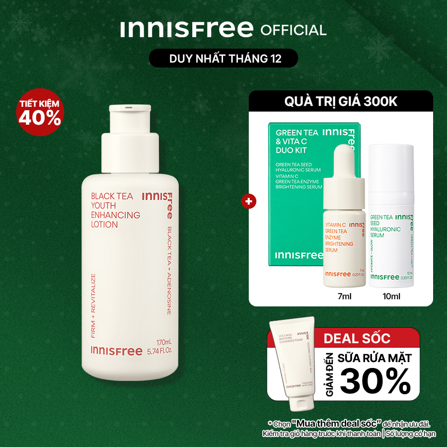 [Mã COSINNIJ - 8% đơn 250K] Sữa dưỡng ngăn ngừa lão hóa từ trà đen innisfree Black Tea Youth Enhancing Lotion 170ml