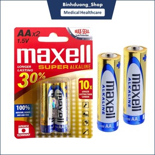 Pin AA Alkaline Maxell dùng cho máy đo huyết áp, thiết bị điện gia đình - vỉ 2 viên date 2028