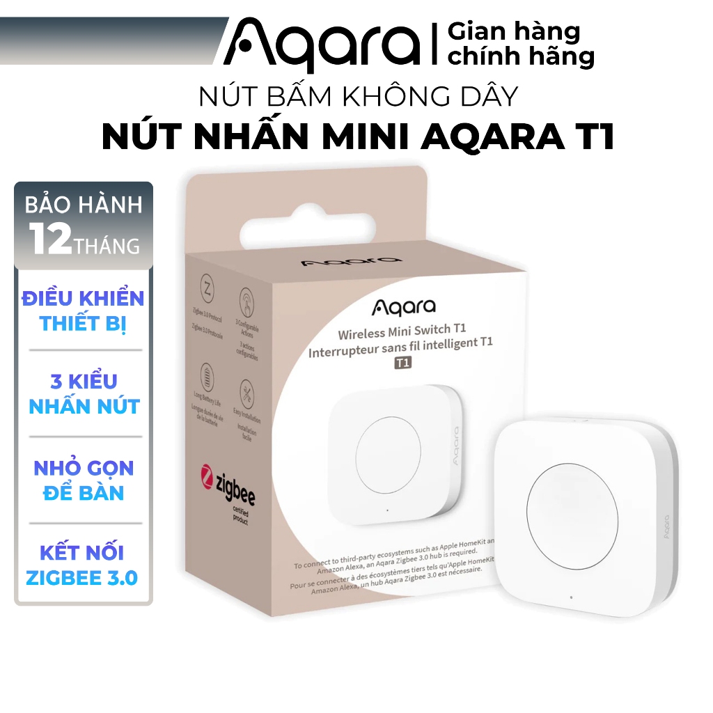 Nút bấm ngữ cảnh Aqara T1 Wireless Mini Switch WB-R02D - Điều khiển 3 tự động hoá, Tương thích Home Kit, cần Aqara Hub