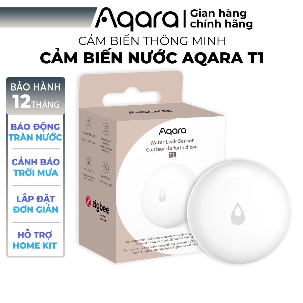 Cảm biến nước Aqara T1 Water Leak Sensor WL-S02D - Phát hiện rò rỉ, Thông báo lên điện thoại, Cần trang bị Hub