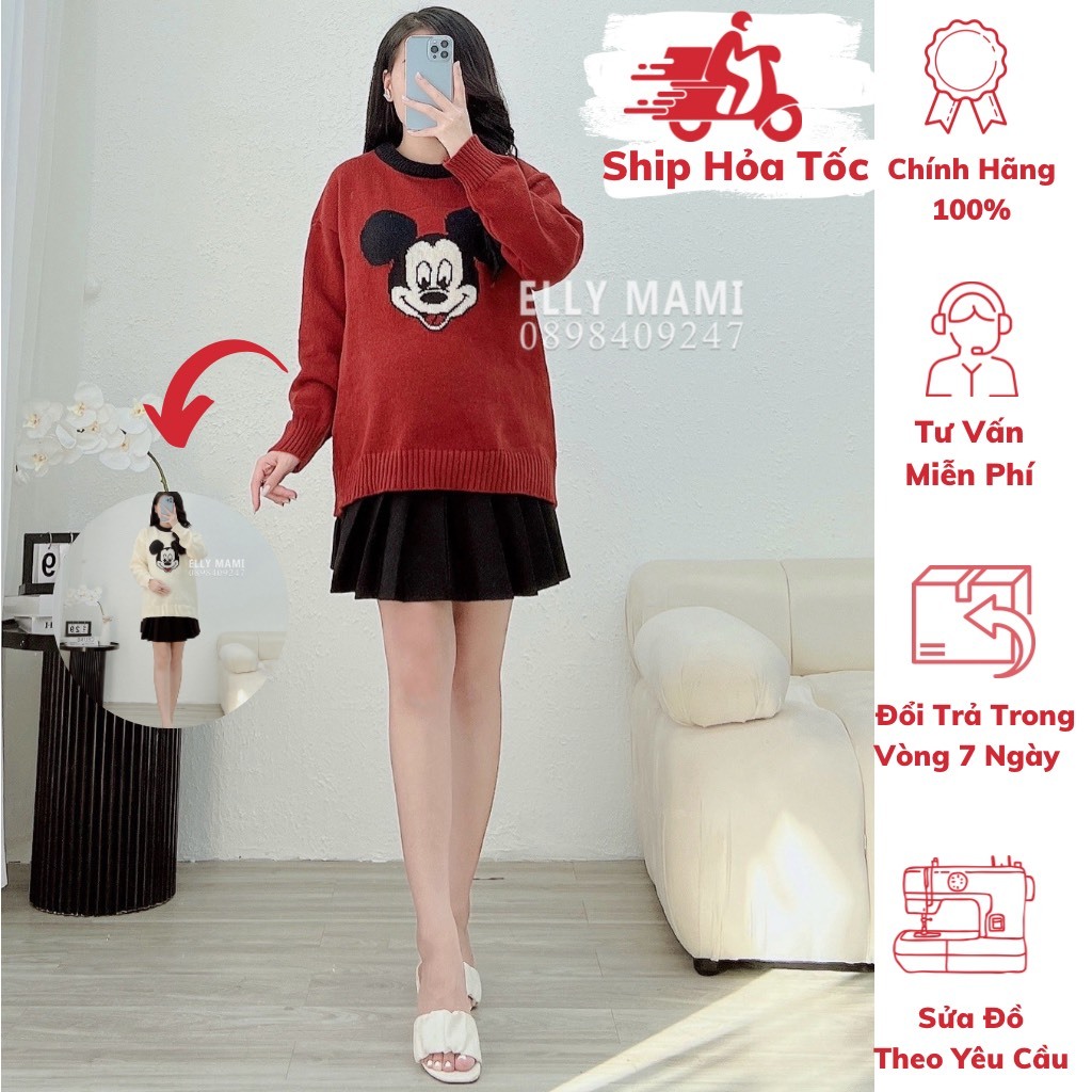 ( 40kg - 75kg ) Áo Len Bầu , Bigsize Sau Sinh , Mickey , Chất Len Dày Mịn Form Dễ Mặc Thoải Mái Áo 6