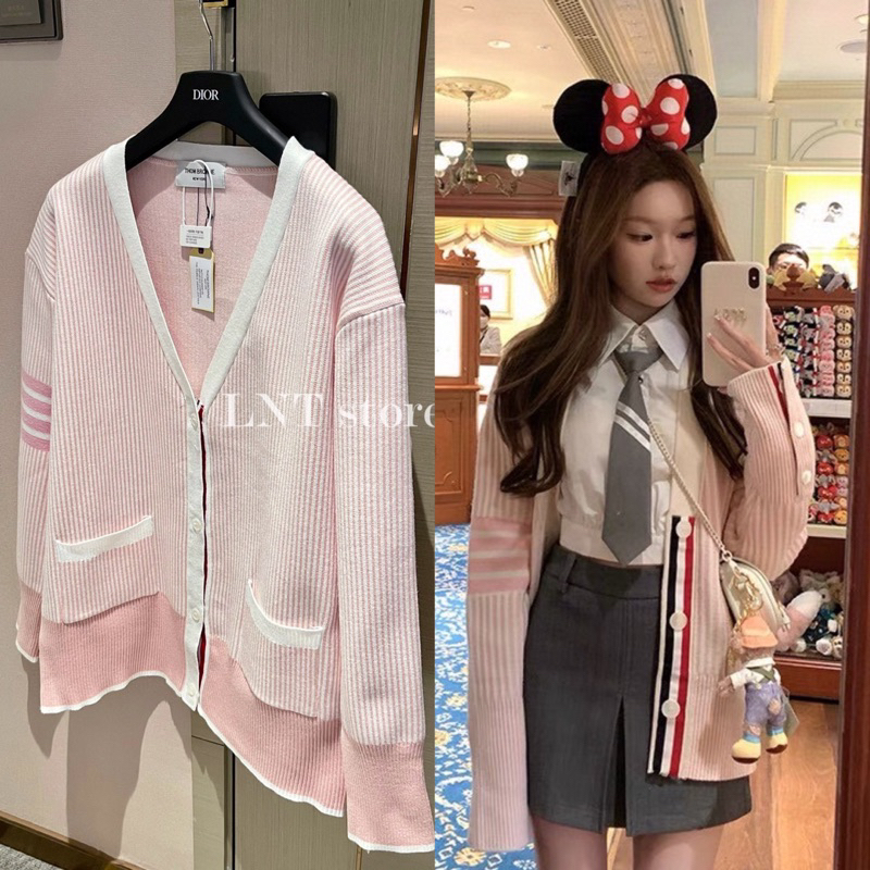 [ĐỘC QUYỀN] Áo khoác cardigan len TB Thom màu hồng pastel phối viền tay áo cực xinh thời trang mùa thu- xuân,tết năm nay