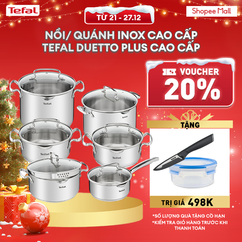 Nồi/ quánh Inox đáy từ Tefal Duetto Plus cao cấp (16cm/18cm/20cm/22cm/24cm/28cm)