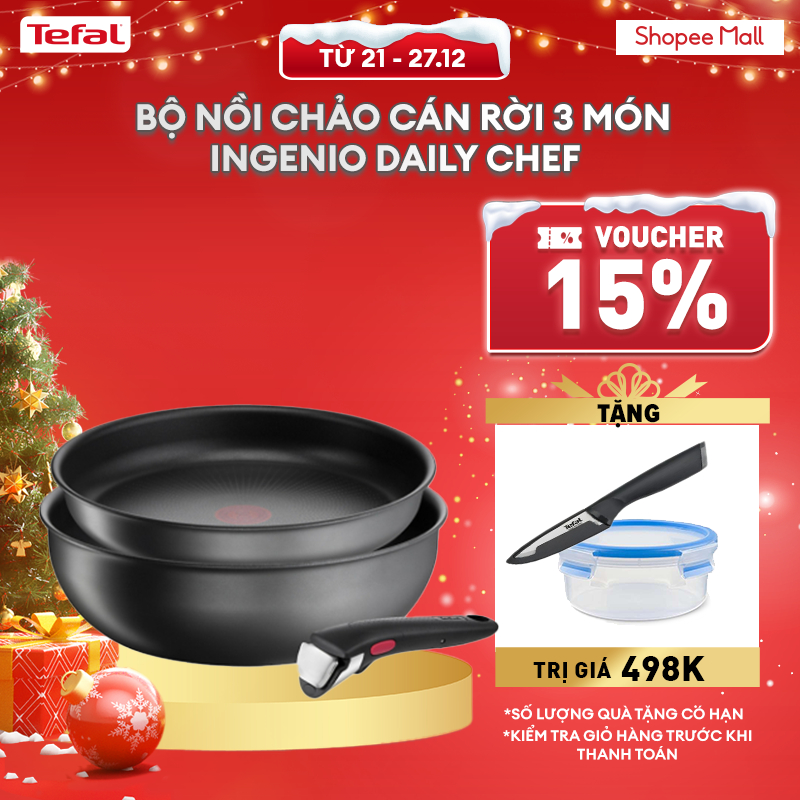 Bộ nồi chảo cán rời 3 món Ingenio Daily Chef  (chảo sâu 26cm, chảo chiên 24cm, cán cầm rời) (8 năm)