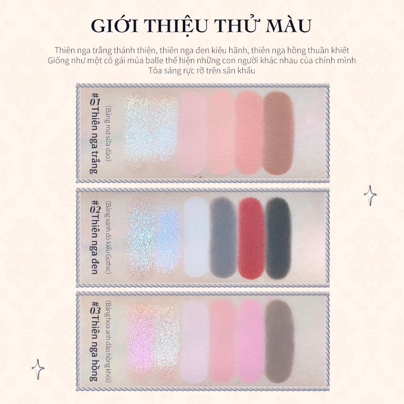 Bảng phấn mắt FLOWER KNOWS Swan Ballet Series Six-Color Eyeshadow