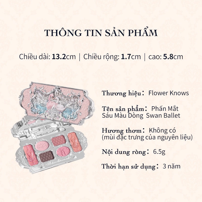 Bảng phấn mắt FLOWER KNOWS Swan Ballet Series Six-Color Eyeshadow
