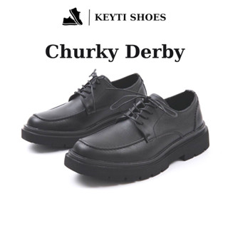 Giày tây nam CHUNKY DERBY cổ thấp kiểu công sở đế 4,5cm tăng chiều cao, đế khâu chắc chắn