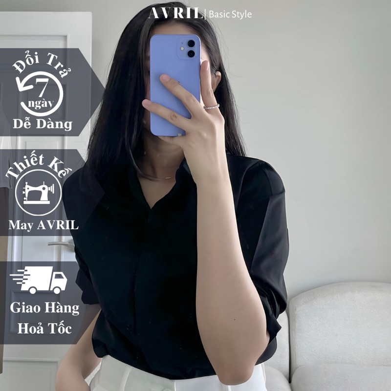 Áo sơ mi nữ màu đen dài tay công sở giấu cúc form suông kiểu Hàn Quốc chất Kate Ý